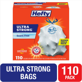 United Stationers Supply PCTE88368 Hefty® Ultra Strong Tall Kitchen and Trash Bags, 13 gal, 0.9 mil, White, 110/Box image.