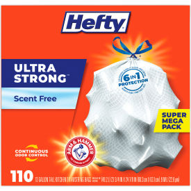 United Stationers Supply PCTE88368CT Hefty® Ultra Strong Tall Kitchen and Trash Bags, 13 gal, 0.9 mil, White, 330/Carton image.