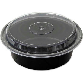 United Stationers Supply NC729B VERSAtainer Microwavable Round Containers, 32 oz., 7" Diameter, Black/Clear - 150 Pack image.