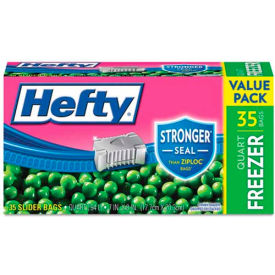 United Stationers Supply PCTR82235 Hefty One Zip Slider Freezer Bags, 1 Qt., 7"W x 8"L, 2.5 Mil, Clear, 35/Pack image.