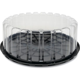 United Stationers Supply YEH899020000 Pactiv Evergreen™ Cake Container, 9" Shallow, 9"Dia. x 3-3/8"H, Clear/Black, Pack of 90 image.