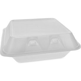 United Stationers Supply YHLW08030000 Pactiv Evergreen™ SmartLock Container w/ 3 Comp., 8-1/2"L x 8"W x 3"H, White, Pack of 150 image.
