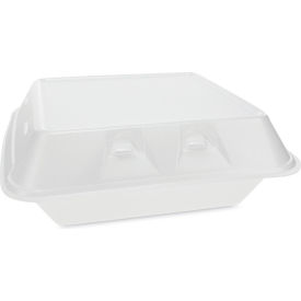 United Stationers Supply YHLWV9030000 Pactiv Evergreen™ SmartLock Container w/ 3 Comp., 9-1/4"L x 9"W x 3-1/4"H, White, Pack of 150 image.