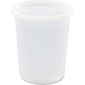 United Stationers Supply YSD2532 DELItainer Microwavable Containers, 32 oz., 4-1/2" Diameter, Clear - 240 Pack image.