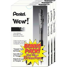 Pentel BK440ASW-US Pentel® WOW Retractable Ballpoint Pen Value Pack, Medium 1mm, Black Ink/Barrel, 36/Pack image.