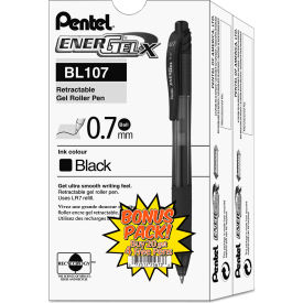 Pentel BL107ASW2 Pentel® EnerGel-X Retractable Gel Pen, 0.7mm Metal Tip, Black Ink/Barrel, 24/Pack image.