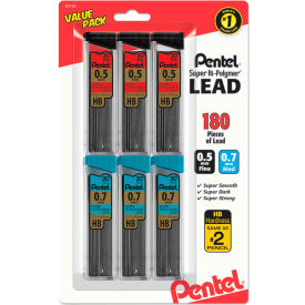 Pentel C257BPHB6 Pentel® Super Hi-Polymer Lead Refill Value Pack, 0.5 mm; 0.7mm, HB, Black, 30/Tube, 6 Tubes/Pk image.