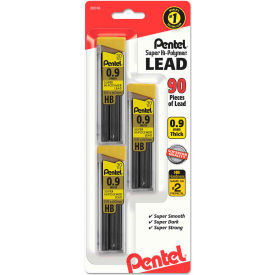 Pentel C29BPHB3 Pentel® Super Hi-Polymer Lead Refills, 0.9 mm, HB, Black, 30/Tube, 3 Tubes/Pack image.