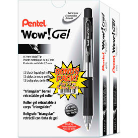 Pentel K437ASW2 Pentel® WOW Retractable Gel Pen, Medium 0.7mm, Black Ink, Clear/Black Barrel, 24/Pack image.