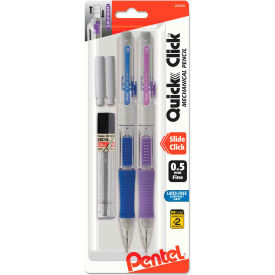 Pentel PD215LEBP2 Pentel® QUICK CLICK Mechanical Pencil, 0.5 mm, HB (#2.5), Black Lead, Asstd Barrel Colors, 2/Pk image.