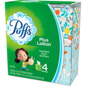 United Stationers Supply 34899 Puffs® Plus Lotion Facial Tissue, 1-Ply, White, 56 Sheets/Box, 24 Boxes/Case image.