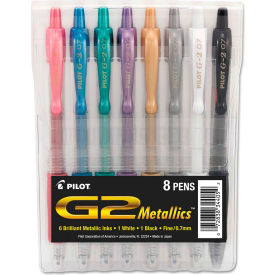 Pilot Pen Corporation 34405 Pilot® G2 Metallics Retractable Gel Pen, Fine 0.7mm, Assorted Ink/Barrel, 8/Pack image.