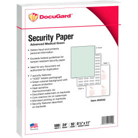 Paris Business Products 4542 DocuGard™ Medical Security Papers, 8-1/2" x 11", 24 lb., Green, 500 Sheets/Ream image.