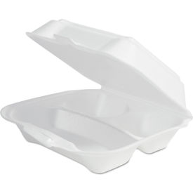 3-Compartment Hinged Lid Container, Secure One Tab Latch, White, 200/Carton view 2