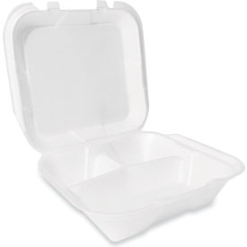 3-Compartment Hinged Lid Container, Secure Two Tab Latch, White, 100/Bag, 2 Bags/Carton view 2