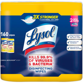 Reckitt Benckiser 80296PK LYSOL® Disinfecting Wipes, 7X7-1/4, Lemon And Lime Blossom, 80 Wipes/Canister, 2 Canisters/Pack image.