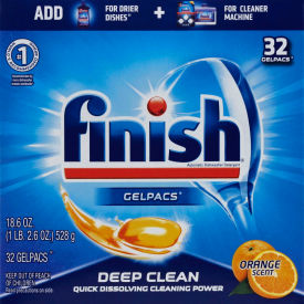 United Stationers Supply 51700-81053 FINISH® Dish Detergent Gelpacs, Orange Scent, 32 Gelpacs/Box, 8 Boxes/Case image.