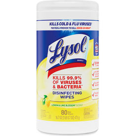 United Stationers Supply 19200-84251 Lysol® Disinfecting Wipes, Lemon & Lime Blossom®, 80 Wipes/Canister, 3 Canisters/Pack image.