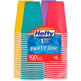 United Stationers Supply C21637 Hefty® Easy Grip Disposable Plastic Party Cups, 16 oz, Assorted Colors, Pack of 100 image.