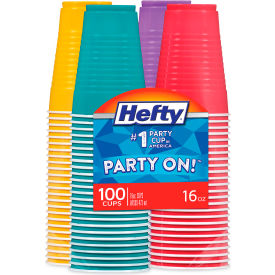 United Stationers Supply C2-1637 Hefty® Easy Grip Disposable Plastic Party Cups, 16 oz, Assorted Colors, Pack of 400 image.