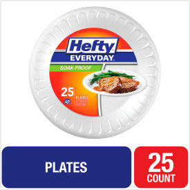 United Stationers Supply D21029 Hefty® Soak Proof Foam Plates Tableware, 10-1/4" Dia., White, Pack of 25 image.