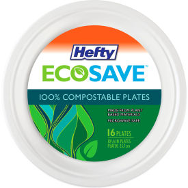 United Stationers Supply RFP D71016PK Hefty® Eco Save Bagasse Tableware Plate, 10-1/8" Dia., White, Pack of 16 image.
