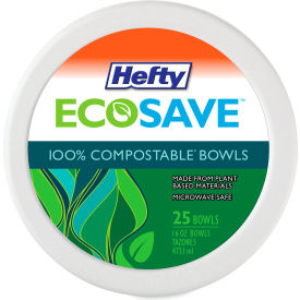 United Stationers Supply RFP D71625PK Hefty® ECOSAVE Tableware Bowl, 16 oz, White, Pack of 25 image.