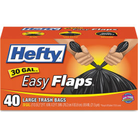 United Stationers Supply E27744 Hefty® Easy Flaps Trash Bags, 30 Gal, 0.85 mil, 30" x 33", Black, 240/Case image.
