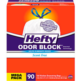 United Stationers Supply E84574CT Hefty® Strong Tall Kitchen Drawstring Bags, 13 Gal, 0.9 mil, White, 90/Box, 3 Boxes/Case image.