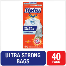 United Stationers Supply RFPE88338 Hefty® Ultra Strong Tall Kitchen and Trash Bags, 13 gal, 0.9 mil, White, 40/Box image.