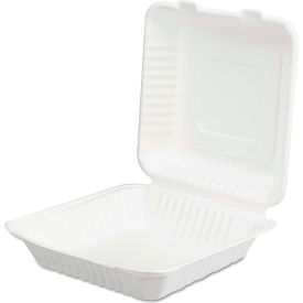 United Stationers Supply 18935** Hinged Lid Compostable Sugarcane Fiber Containers 9" x 3" x 9"  - 200 Pack image.