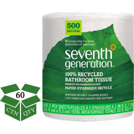 United Stationers Supply 137038 Seventh Generation® 100 Recycled Bathroom Tissue, Septic Safe, 500 Sheets/Jumbo Roll, 60/Case image.