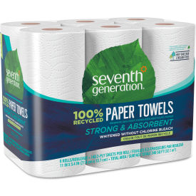 United Stationers Supply 13731 Seventh Generation® 100 Recycled Paper Towel Rolls, 2-Ply, 11" x 5.4", 140 Towels/RL, 6/PK image.