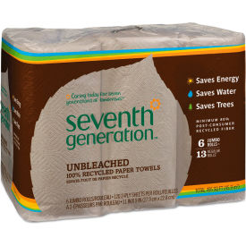 United Stationers Supply SEV 13737PK Seventh Generation® 100 Recycled Paper Towel Rolls, 11" x 9", 120 Towels/Roll, 6 Rolls/Case image.