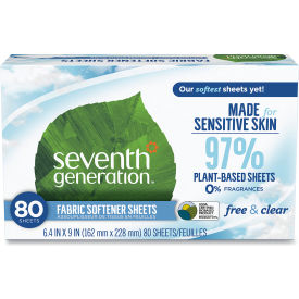 Seventh Generation , Natural Fabric Softener Sheets, Unscented, 80 Sheets/Box, 4/Carton