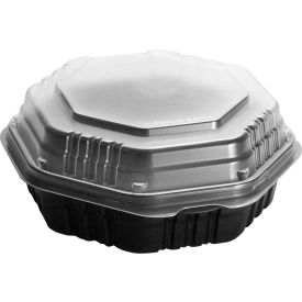 United Stationers Supply SCC809011PP94 SOLO OctaView Hinged Lid Plastic Containers Black/Clear 31 Oz 1 Compartment - 100/Carton image.