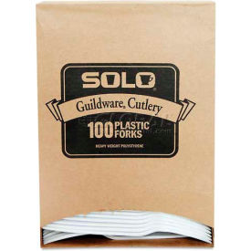 Solo Cups GBX5FW-0007 SOLO® GBX5FW-0007, Guildware Forks, Polystyrene, White, 1000/Carton image.