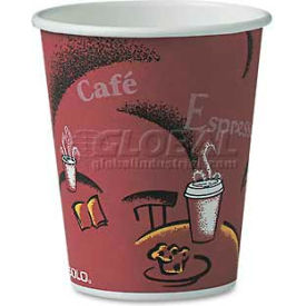 Solo Cups OF10BI-0041 SOLO® Bistro Design Hot Drink Cups, Paper, 10 oz., Maroon, 300/Carton image.
