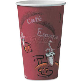Solo Cups OF16BI-0041 SOLO® Bistro Design Hot Drink Cups, Paper, 16 oz., Maroon, 300/Carton image.