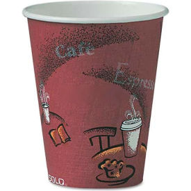 Solo Cups OF8BI-0041 SOLO® Hot Drink Cups With Maroon Bistro Design, 8 oz., 500 Per Package image.