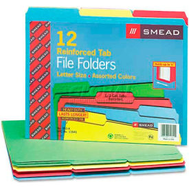 Smead Manufacturing Company 11641 Smead® File Folders, 1/3 Cut, Reinforced Top Tabs, Letter, Assorted, 12/Pack image.