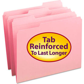 Smead File Folders, 1/3 Cut, Reinforced Top Tab, Letter, Pink, 100/Box