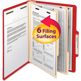 Smead Manufacturing Company 14003 Smead® Top Tab Classification Folders, Two Dividers, Six-Section, Red, 10/Box image.