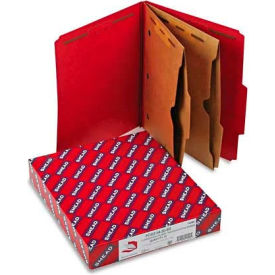 Smead Manufacturing Company 14082 Smead® Pressboard Folders, Two Pocket Dividers, Letter, Six-Section, Bright Red, 10/Box image.