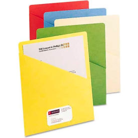 Smead Manufacturing Company 75425 Smead® Slash Pocket Folders, Letter, 11 Point, Blue/Green/Manila/Red/Yellow, 25/Pack image.