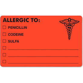 Tabbies 488 Tabbies® Drug Allergy Medical Warning Labels, 2-1/2 x 4, Orange, 100/Roll image.