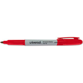 United Stationers Supply UNV07072 Universal Pen Style Permanent Markers, Fine Point, Red, Dozen image.