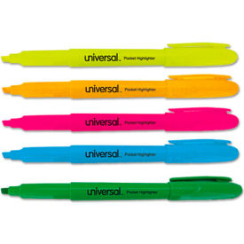 United Stationers Supply UNV08850 Universal Pocket Highlighter, Chisel Tip, Fluorescent Colors, 5/Set image.