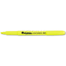 United Stationers Supply UNV08851 Universal Pocket Clip Highlighter, Chisel Tip, Fluorescent Yellow Ink, 1 Dozen image.