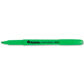 United Stationers Supply UNV08852 Universal Pocket Clip Highlighter, Chisel Tip, Fluorescent Green Ink, 1 Dozen image.